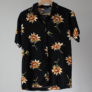 Forever 21 - Black with Sunflowers Button-Up (Small)